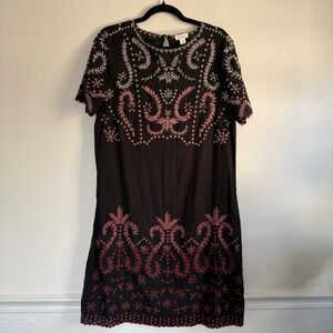 Sundance Black Pink Floral Embroidered Scalloped Shift Dress Size 8 RN106205